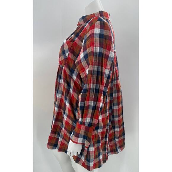 Aura Blouse Top Womens Size XS Multicolor Plaid Button Front Long Sleeve - Picture 4 of 7